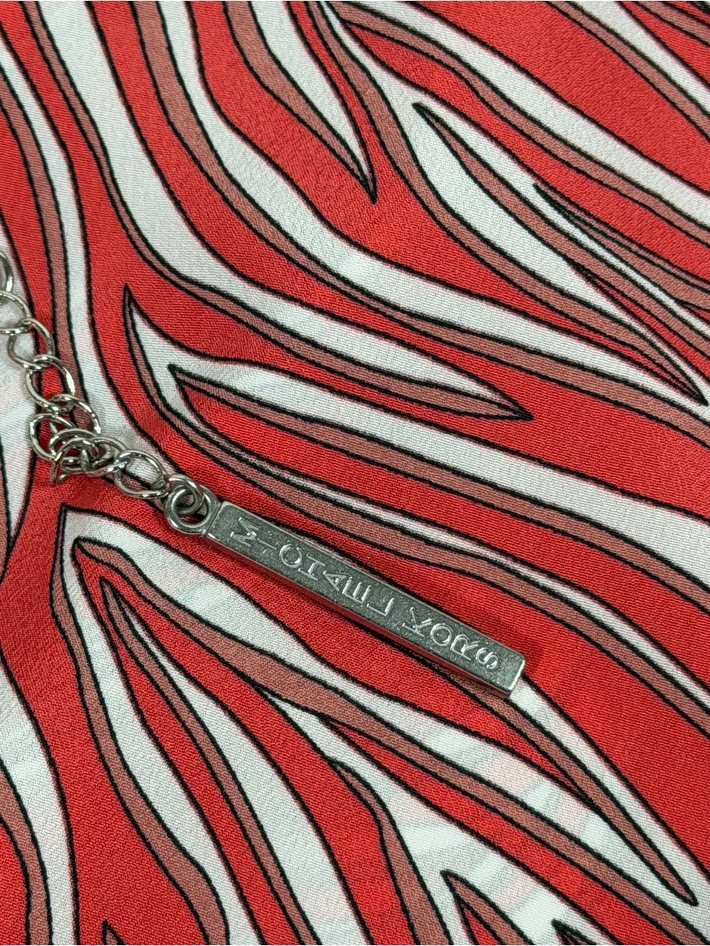 Michael Kors Geranium Red Zebra Print Chain Handkerchief Hem Blouse Top EUC